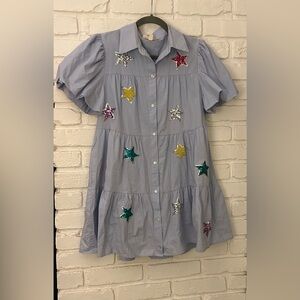 Peach Love California Blue Button Up Sequin Star Dress